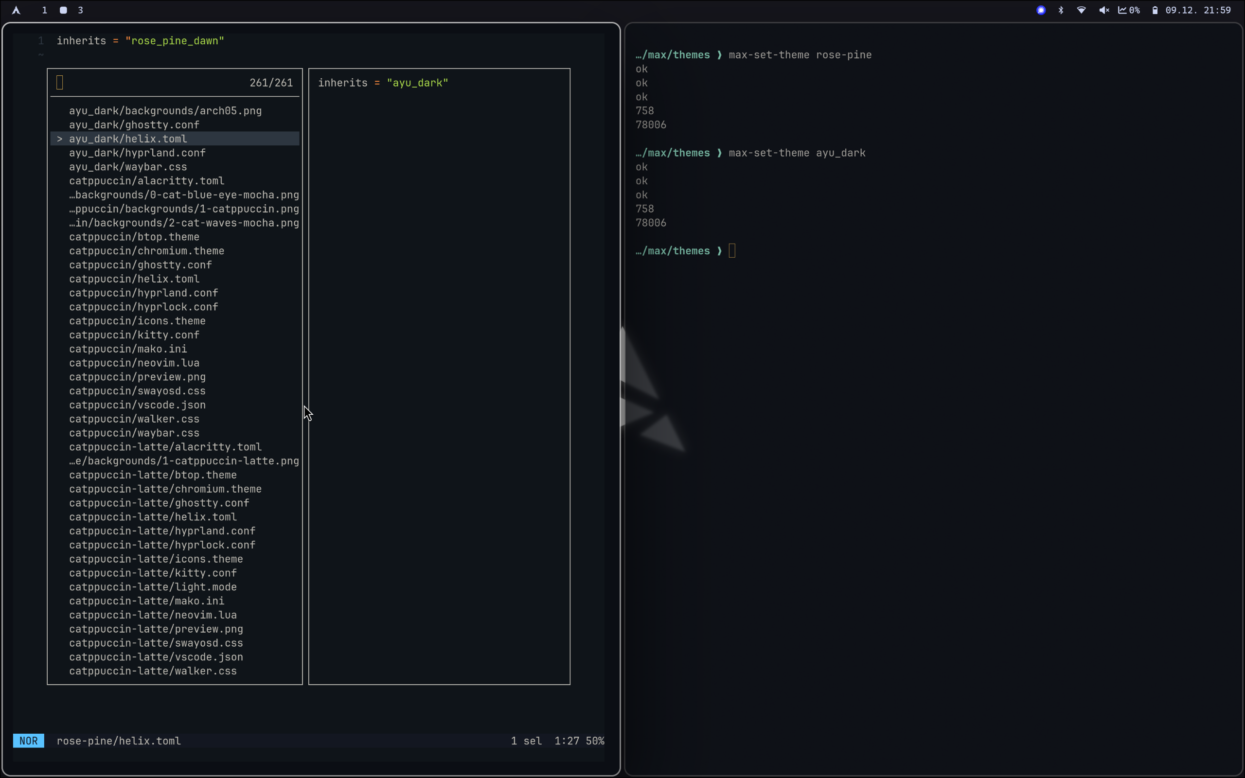 Screenshot of Hyprland with Ghostty and Helix